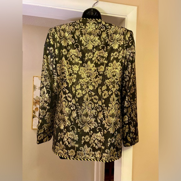 Vtg Evan Picone Lord & Taylor BLACK & GOLD  Jacquard Brocade BLAZER Jacket Sz 8 - Picture 3 of 8